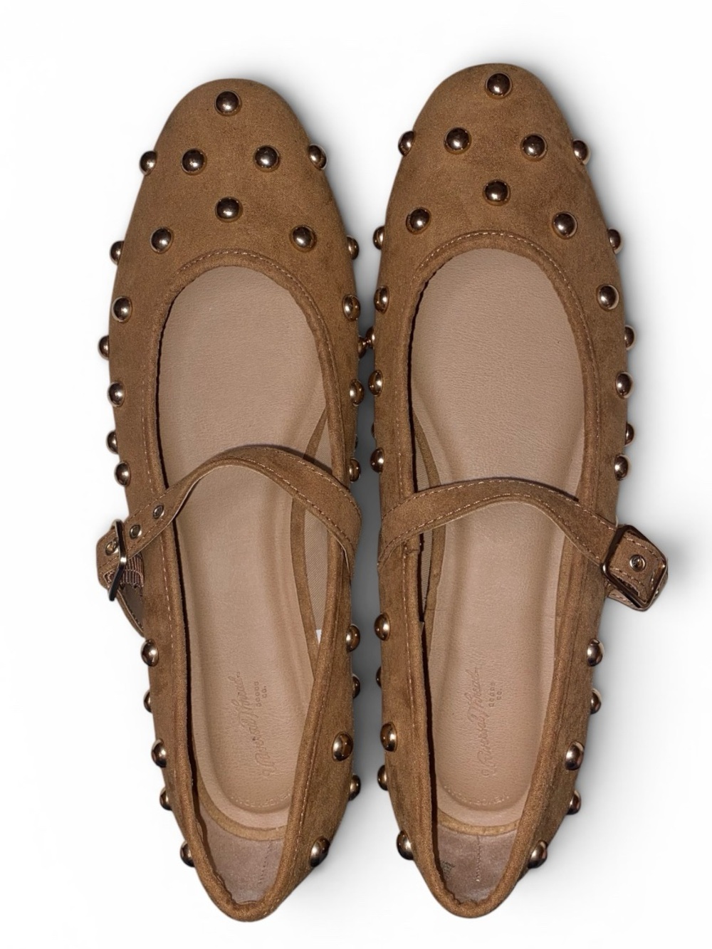 UNIVERSAL THREAD Penny Gold Studded Mary Jane Casual Flats Cognac Brown Size 11 - Picture 2 of 9
